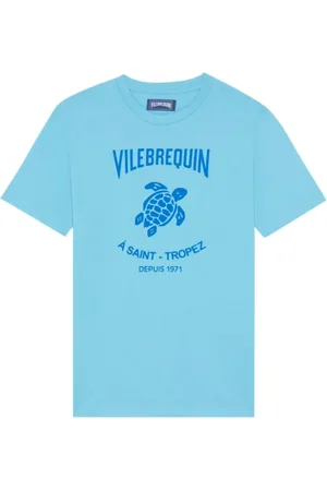 Vilebrequin Top, Herre, Blå, L, Bomuld, Bomuld T-shirt med trykt kontrastlogo i gummi til mænd