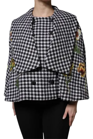 Dolce & Gabbana Jakke, Dame, Sort, L, Uld, Monokrom Blomstret Cape Jakke