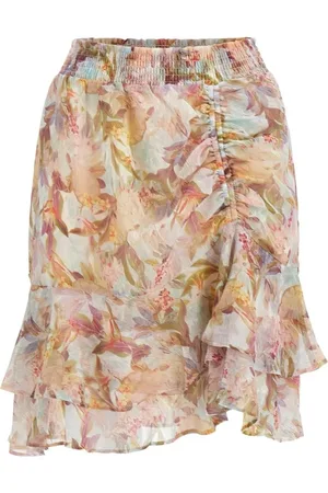 Guess Nederdel, Dame, Flerfarvet, XS, Uld, Elegant Floral Knælang Nederdel