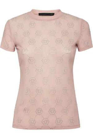 Philipp Plein Top, Dame, Lyserød, M, Bomuld, Afslappet Bomuld T-shirt i Sort