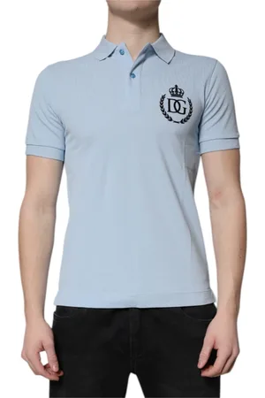Dolce & Gabbana Top, Herre, Blå, XS, Bomuld, Himmelblå Bomuld Krone Krave Polo