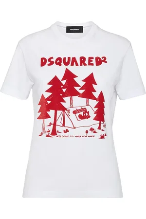 Dsquared2 Top, Dame, Hvid, XS, Bomuld, Hvid Bomuld Jersey T-Shirt med Stilfuldt Print