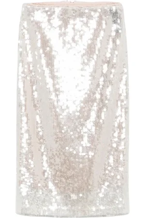 FEDERICA TOSI Nederdel, Dame, Hvid, S, Polyester, Paillet mesh midi nederdel