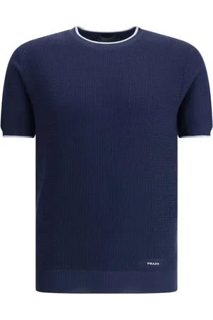 Prada Strik, Herre, Blå, XL, Kortærmet Sweater Moderne Stil