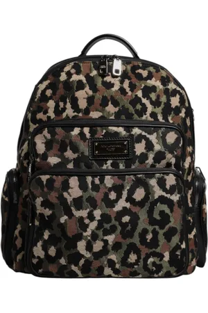 Dolce & Gabbana Taske, unisex, Flerfarvet, ONE SIZE, Bomuld, Leopard Print Logo Plaque Mænd Rygsæk