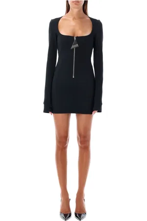 The Attico Kjole, Dame, Sort, XS, Polyester, Sort Mini Kjole Slim Fit Lynlås