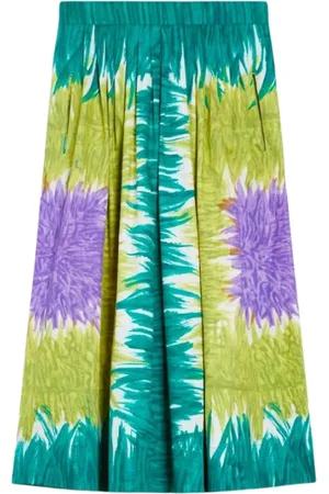 Max Mara Nederdel, Dame, Flerfarvet, XS, Bomuld, Grøn Bomuld Poplin Circeo Nederdel