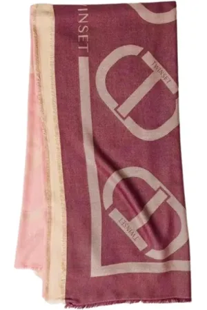 Twin-Set Tilbehør, Dame, Flerfarvet, ONE SIZE, Uld, Jacquard Logo Tørklæde i Pink