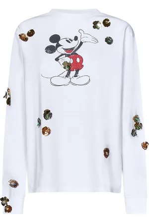 COPERNI Top, Dame, Hvid, XS, Bomuld, Hvid Mickey Print Langærmet T-shirt