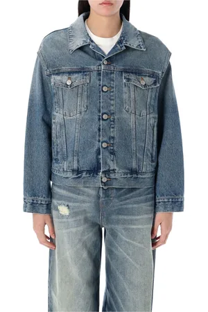 Maison Margiela Jakke, Dame, Blå, XS, Denim, Blå Denimjakke med Spids Krave