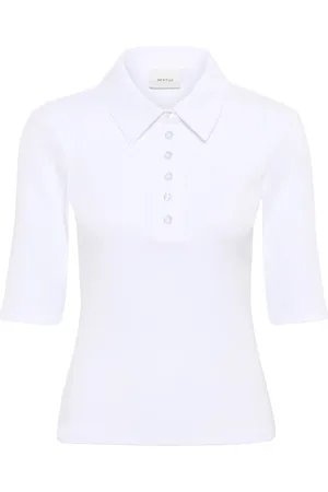 Gestuz Top, Dame, Hvid, S, Hvid Polo Tee med knaplukning