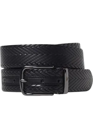 Emporio Armani Tilbehør, Herre, Sort, ONE SIZE, Læder, Luksusvævet læderbælte med gunmetal spænde