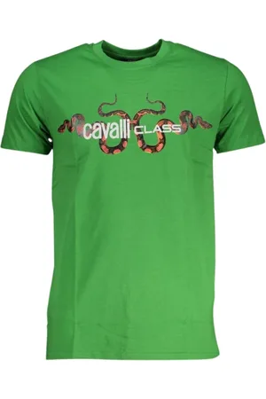 Roberto Cavalli Top, Herre, Grøn, M, Bomuld, Grøn Bomuld Logo Print T-Shirt