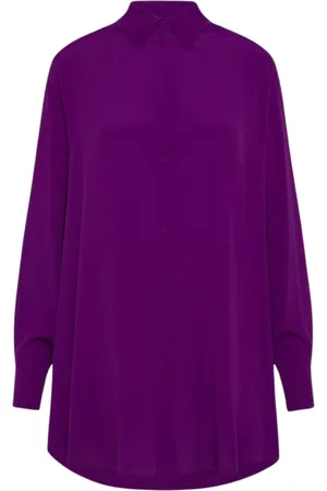MOMONÍ Bluser & Skjorter, Dame, Lilla, S, Uld, Silkeblandet oversize skjorte med sænket skulder