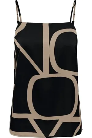 ONLY Top, Dame, Sort, XS, Polyester, Ærmeløs V-hals Top, Sort All-Over Print
