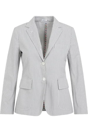 Thom Browne Jakke, Dame, Grå, 2XS, Bomuld, Grå Stribet Bomuldsjakke