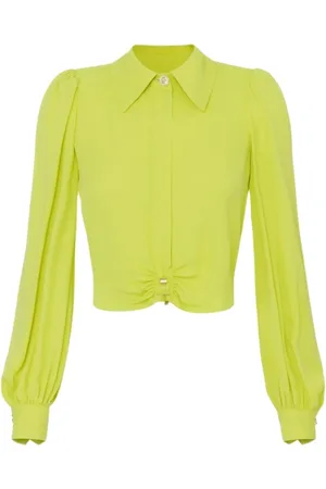 Elisabetta Franchi Bluser & Skjorter, Dame, Grøn, XL, Cropped Georgette Skjorte med Metal Detalje