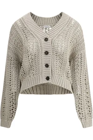 Brunello Cucinelli Strik, Dame, , S, Bomuld, Perforeret Strikket Cardigan