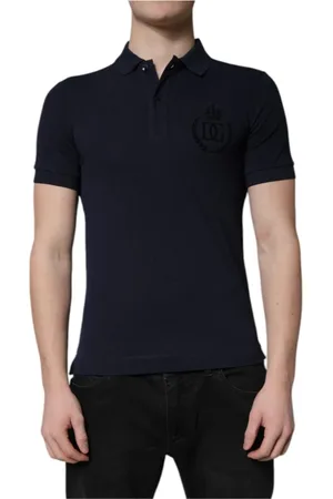 Dolce & Gabbana Top, Herre, Blå, XS, Bomuld, Mørkeblå Bomuld Krave Polo T-Shirt