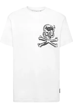 Philipp Plein Top, Herre, Hvid, 4XL, Bomuld, Afslappet Bomuld T-shirt i Sort