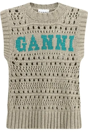 Ganni Strik, Dame, , M, Bomuld, Perforeret Strikvest med Ribkant
