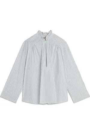 SEMICOUTURE Bluser & Skjorter, Dame, Hvid, S, Bomuld, Stribet poplin skjorte med raglanærme