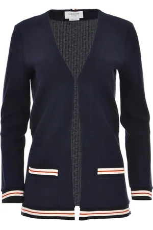 Thom Browne Strik, Dame, Blå, XS, Bomuld, Blå Bomuld Cardigan Sweater