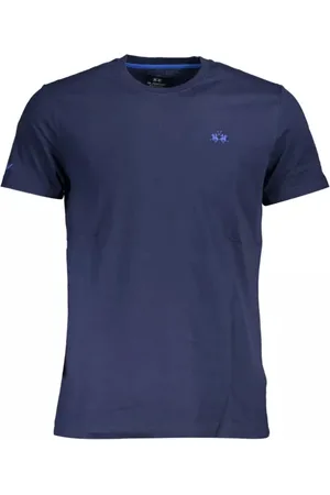 La Martina Top, Herre, Blå, XL, Bomuld, Blå Bomuld T-Shirt med Broderi og Print