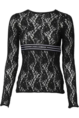 Dolce & Gabbana Strik, Dame, Sort, XS, Nylon, Sort Blomstret Blonder Pullover Top