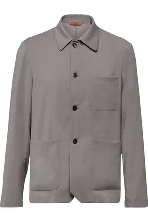 BARENA Jakke, Herre, Grå, L, Uld, Knappet Overshirt i uldstof