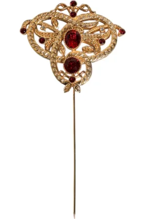 Dolce & Gabbana Tilbehør, Dame, Gul, ONE SIZE, Uld, Guld Tone Rød Krystal Pryd Pin