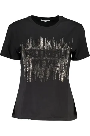 Patrizia Pepe Top, Dame, Sort, S, Kortærmet T-shirt Sort Kvinder Kontrast Logo