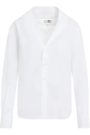 Maison Margiela Bluser & Skjorter, Dame, Hvid, XS, Bomuld, Hvid Bomuld V-Hals Knappet Skjorte
