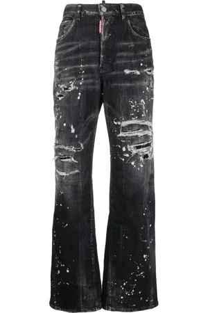 Dsquared2 Jeans, Dame, Sort, XS, Bomuld, Sort Slidte Bootcut Maling Splatter Jeans