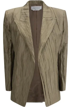 GABRIELA HEARST Jakkesæt, Dame, Gul, XS, Silke Rynket Blazer med Spidse Revers