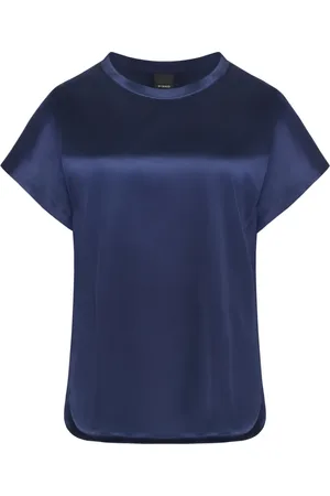 Pinko Bluser & Skjorter, Dame, Blå, M, Silkebluse med kapsleeves
