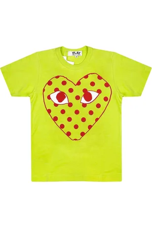 Comme des Garçons Top, Dame, Grøn, XS, Bomuld, Grøn Polka Dot Heart T-Shirt