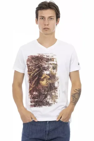 Trussardi Top, Herre, Hvid, XL, Bomuld, Hvid Bomuld T-Shirt med V-Hals