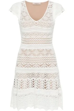 Twin-Set Kjole, Dame, Hvid, S, Uld, Hvid Strikket V-Hals Kjole