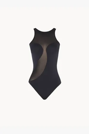Wolford Badetøj, Dame, Sort, S, Bomuld, Gennemsigtig body med kontrastsektioner inspireret af bølger