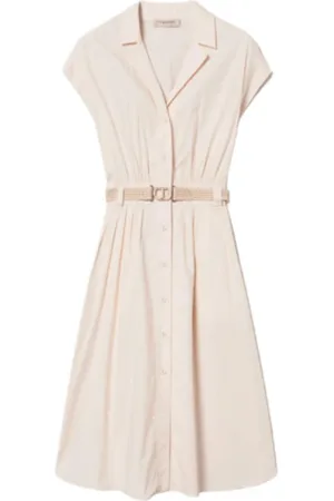 Twin-Set Kjole, Dame, , M, Bomuld, Pink Kimonoærme Kjole med Raffia Bælte