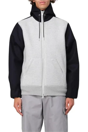 SACAI Sweathshirts & Hoodies, Herre, Grå, S, Bomuld, Grå Colorblock ZipUp Hættetrøje Sweater