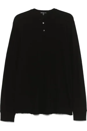 James Perse Top, Herre, Sort, M, Bomuld, Sort Henley Langærmet T-shirt