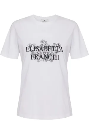 Elisabetta Franchi Top, Dame, Hvid, M, Bomuld, Bomuld Jersey T-shirt med Front Print