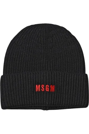 Msgm Tilbehør, Herre, Sort, ONE SIZE, Uld, Luksuriøs Ribstrikket Hue i Uldblanding