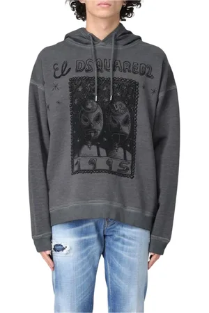 Dsquared2 Sweathshirts & Hoodies, Herre, Grå, L, Bomuld, Grafisk Print Hoodie Mænd Grå