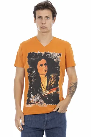 Trussardi Top, Herre, , S, Casual V-Neck T-shirt med Front Print