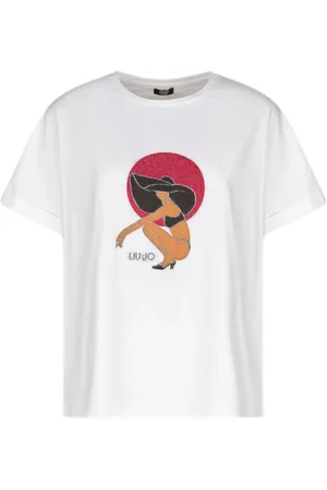 Liu Jo Top, Dame, Flerfarvet, S, Bomuld, Basis Rund Hals T-Shirt med Grafisk Print