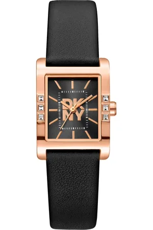 DKNY Tilbehør, Dame, Sort, ONE SIZE, Læder, Elegant Læderrem Analog Ur