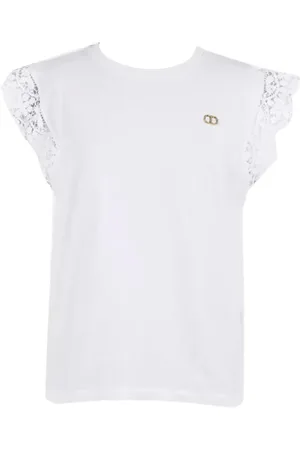 Twin-Set Top, Dame, Hvid, 2XS, Bomuld, Hvid T-shirt med Macramé Ærmer